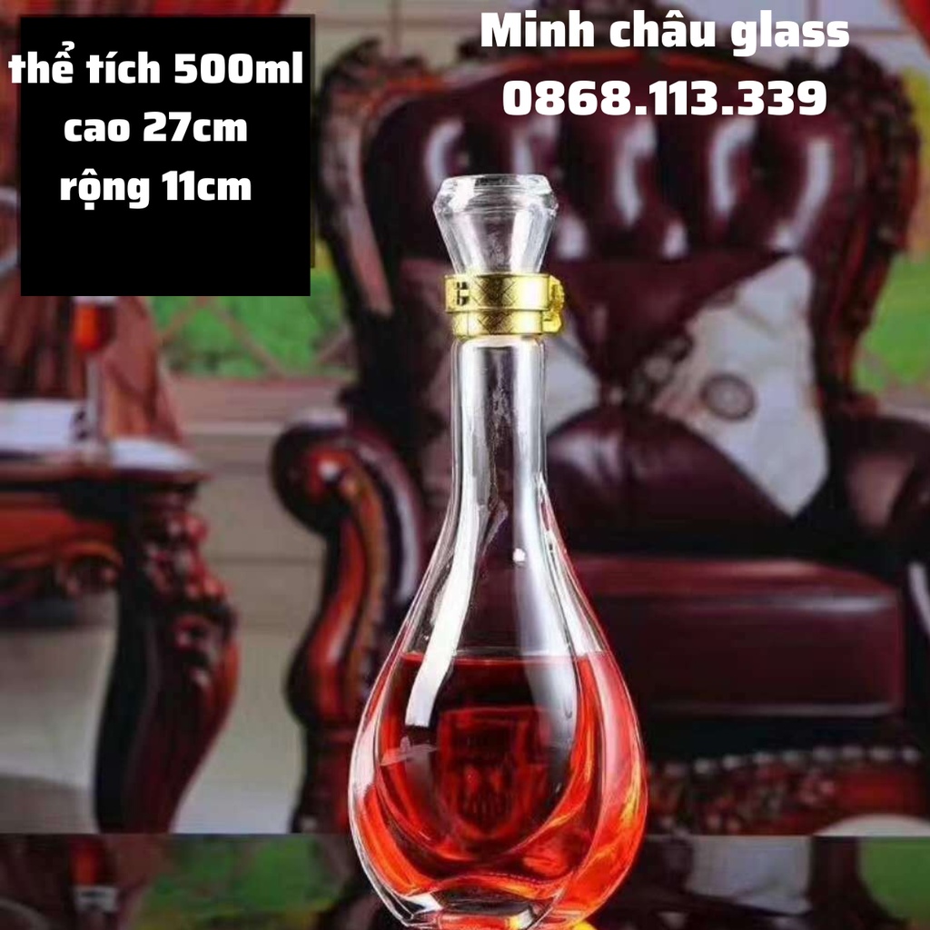Chai Thủy Tinh Đựng Rượu Cao Cấp 500ml vỏ bình thủy tinh ngâm rượu tinh tế cực sang mẫu hình giọt nước 500ml đẹp