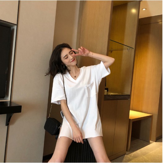 Áo Thun Nữ - Áo thun cổ tim xẻ tà lụa giấy LE16 | BigBuy360 - bigbuy360.vn