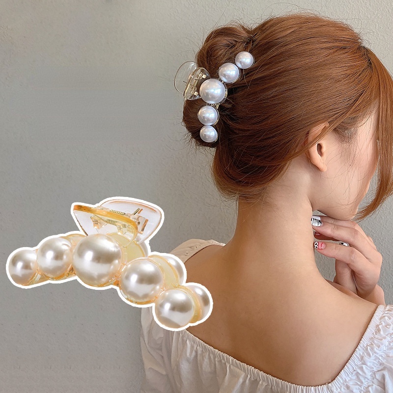 Kẹp tóc cá mập đính ngọc trai nhân tạo thời trang cho nữ