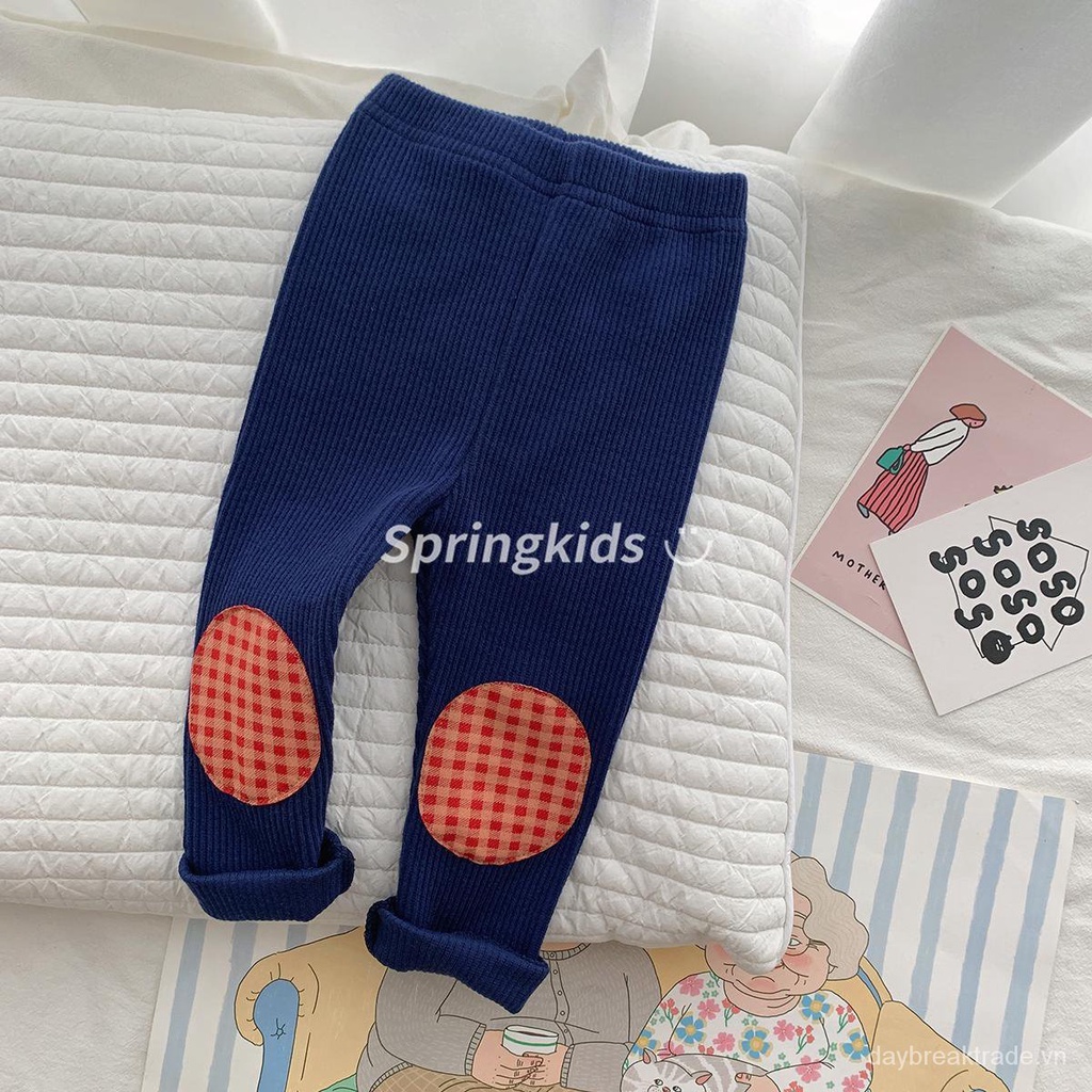 Quần legging họa tiết kẻ ô màu tương phản thời trang xuân thu cho bé
