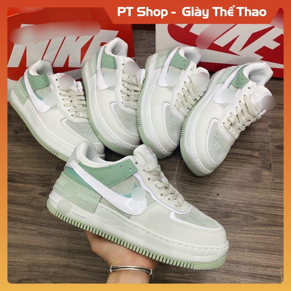 Giày AF1 Trắng Xanh Shadow Full box, GiầyThể Thao Sneaker Air Force  Xanh Lá Mạ