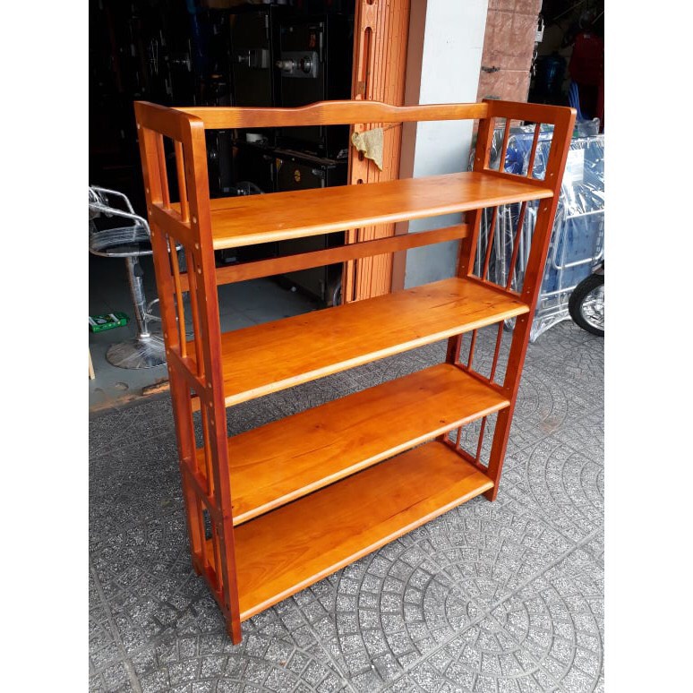 Kệ sách gỗ 4 tầng rộng 90cm gỗ cao su, hàng lắp ráp - Kệ gỗ đa năng 47wwood rộng 90cm