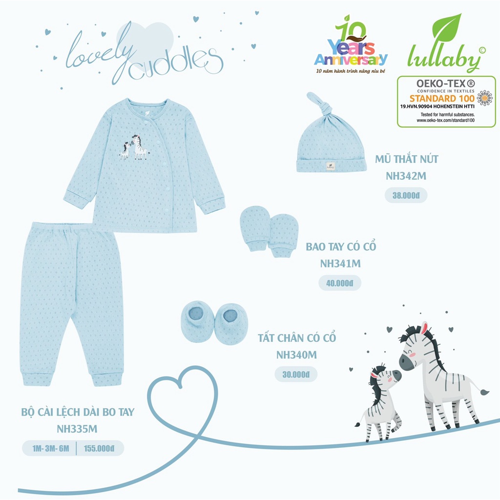 [ LULLABY ] Bộ quần áo cài lệch bo tay cho bé sơ sinh đến 6 tháng NH335M