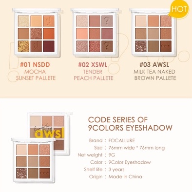 [Hàng mới về] Bảng Phấn Mắt Focallure 9 Màu Lâu Trôi Chống Thấm Nước