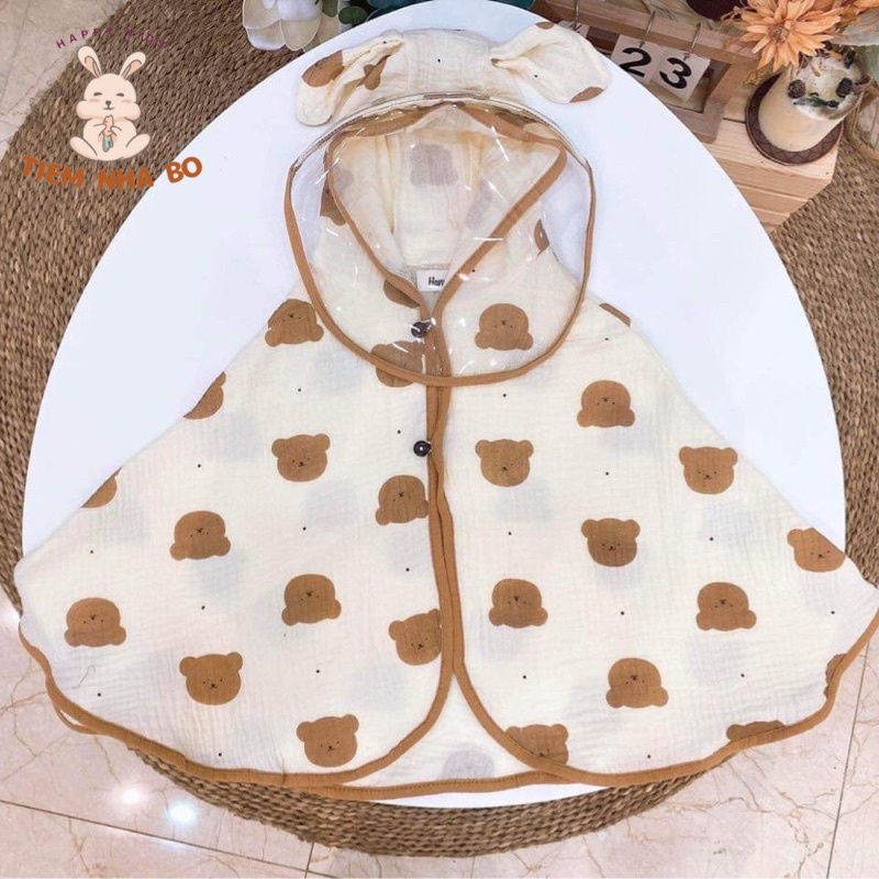 Áo chống nắng trẻ em, áo choàng chống nắng cho bé kèm tấm chắn giọt bắn vải xô Muslin mềm mát TNB