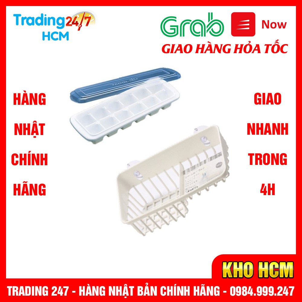 [Hỏa tốc HCM] Combo Khay đá 12 viên có nắp và Giá để giẻ rửa bát 2 ngăn dạng lưới màu trắng Nhật Bản