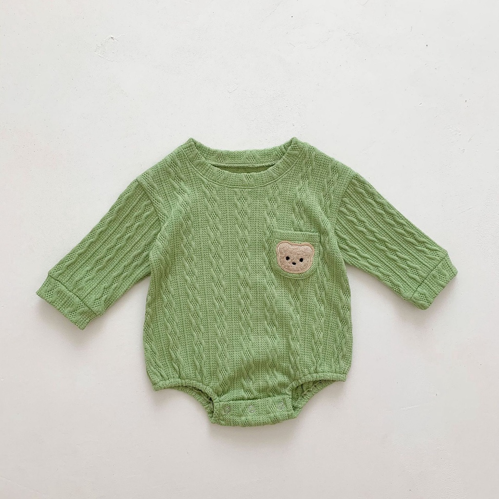 Korean Romper Bear Print Baby Boys Girls Cotton Bodysuit Newborn  Long Sleeve Triangle Jumpsuit Outfit