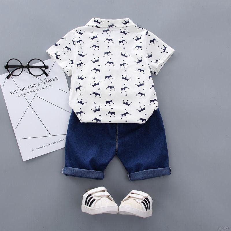 Set Áo Thun Tay Ngắn &amp; Quần Short Denim Cho Bé Trai