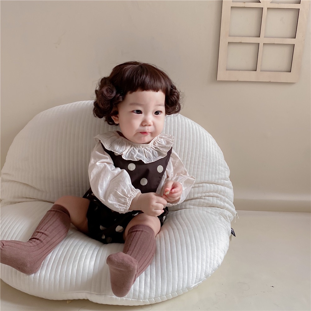 Áo Sơ Mi Cổ Sen Họa Tiết Chấm Bi Đơn Giản Thời Trang Xuân Thu Cho Bé Trai Và Gái