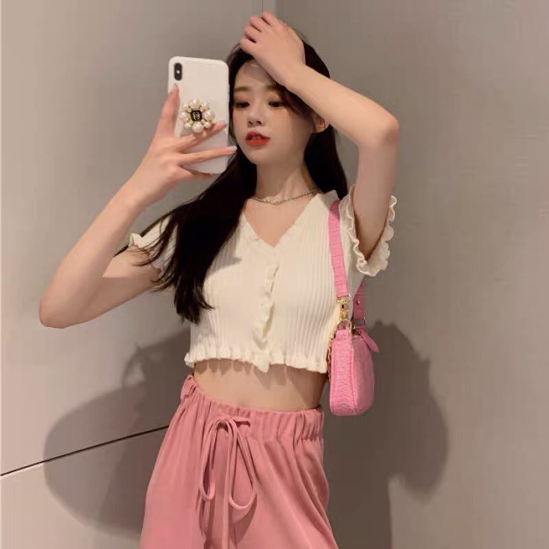 Áo croptop ôm body tay ngắn chất len tăm dày dặn phong cách ulzzang Hàn Quốc C58 - MaoMao