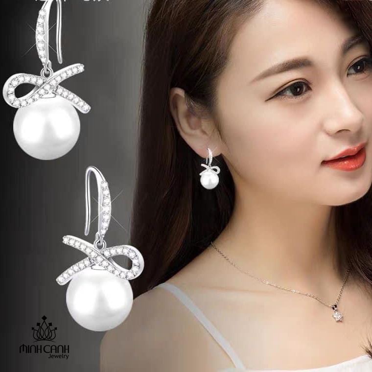 Bông Tai Bạc Thắt Nơ Ngọc Trai Nhân Tạo Minh Canh Jewelry