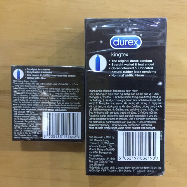 Bao Cao Su Durex CHÍNH HÃNG Durex Siêu Mỏng Kingtex - BCS 49mm Hộp 3 cái