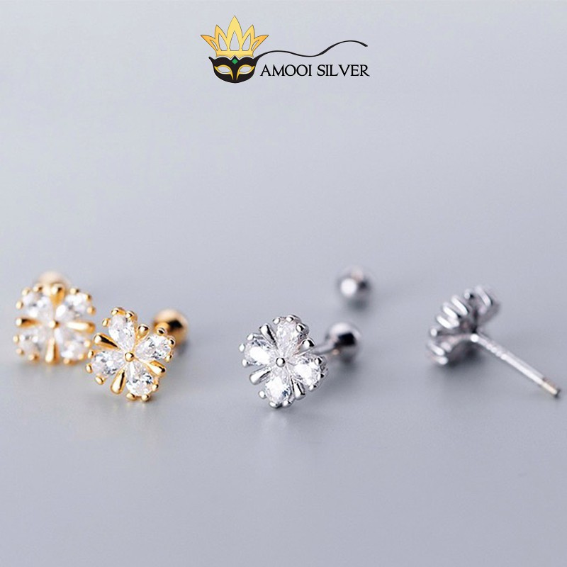 Bông tai bạc S925 hoa 4 cánh chui vặn - Amooi Silver AB167