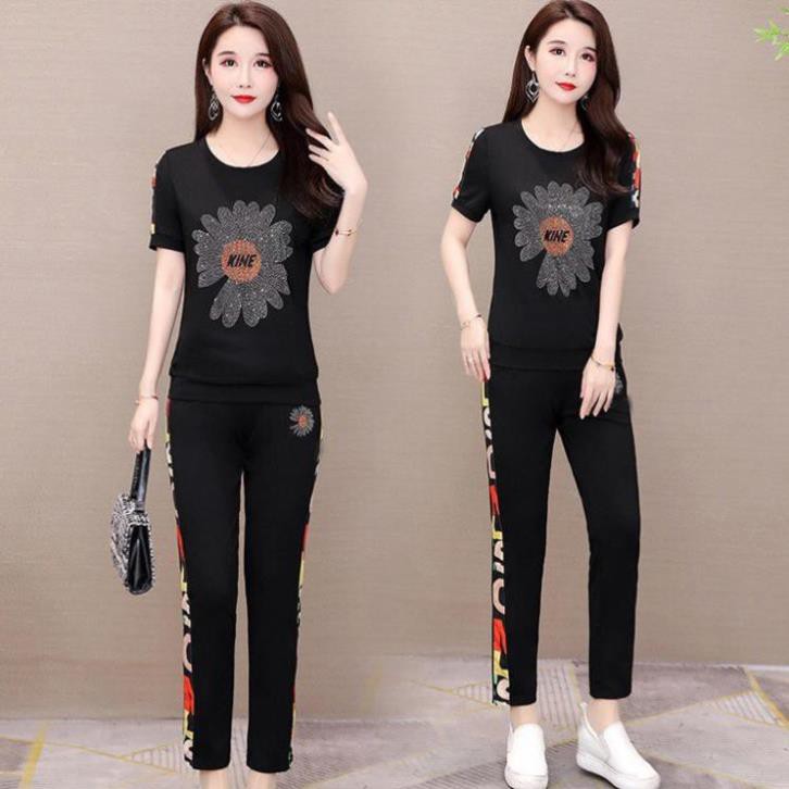 Set Bộ Thu Đông Đính Đá Hình hoa Cúc - Bộ Thun Cotton Cao Cấp Sang Trọng Cho Nàng Năng Động Thoải Mái Cho Mọi Hoạt Động