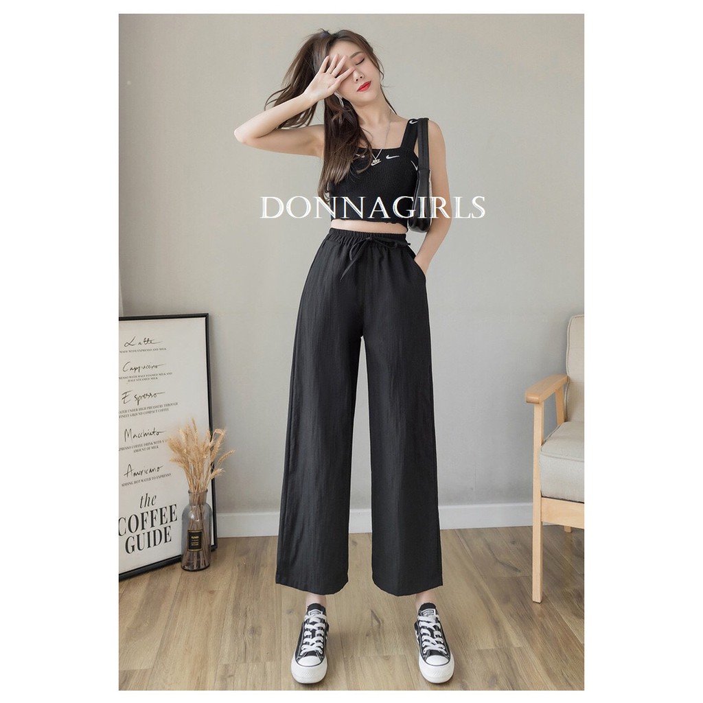 Quần dài nữ ống rộng suông Culottes vãi đũi xước cực thoáng mát hottren DONNAGIRLS QO04