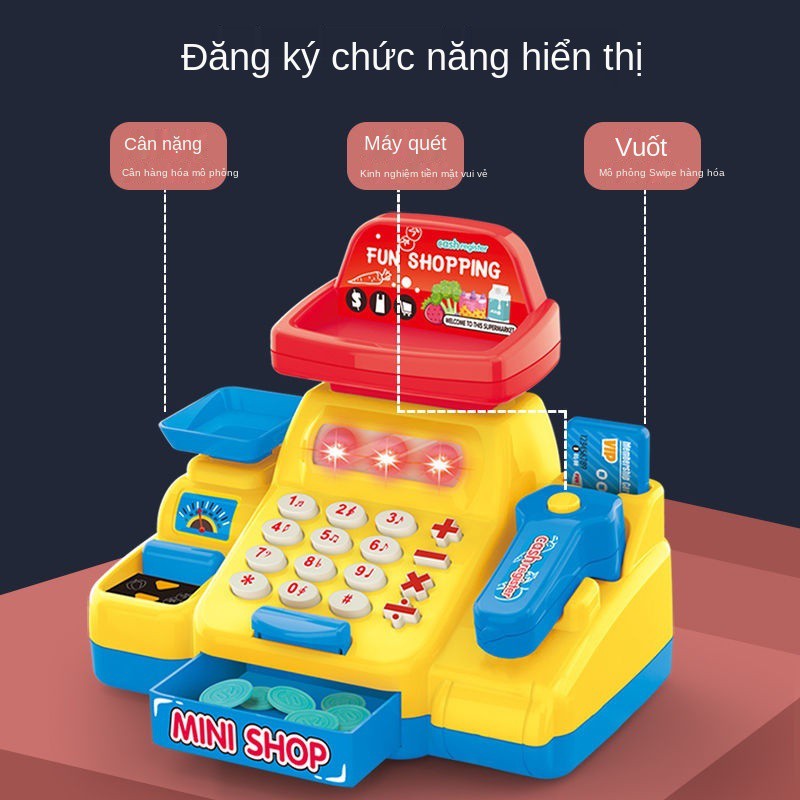 Máy tính tiền trẻ em đồ chơi nhà chơi bé gái siêu thị mô phỏng quầy thu ngân bộ đồ uống máy bán hàng tự động