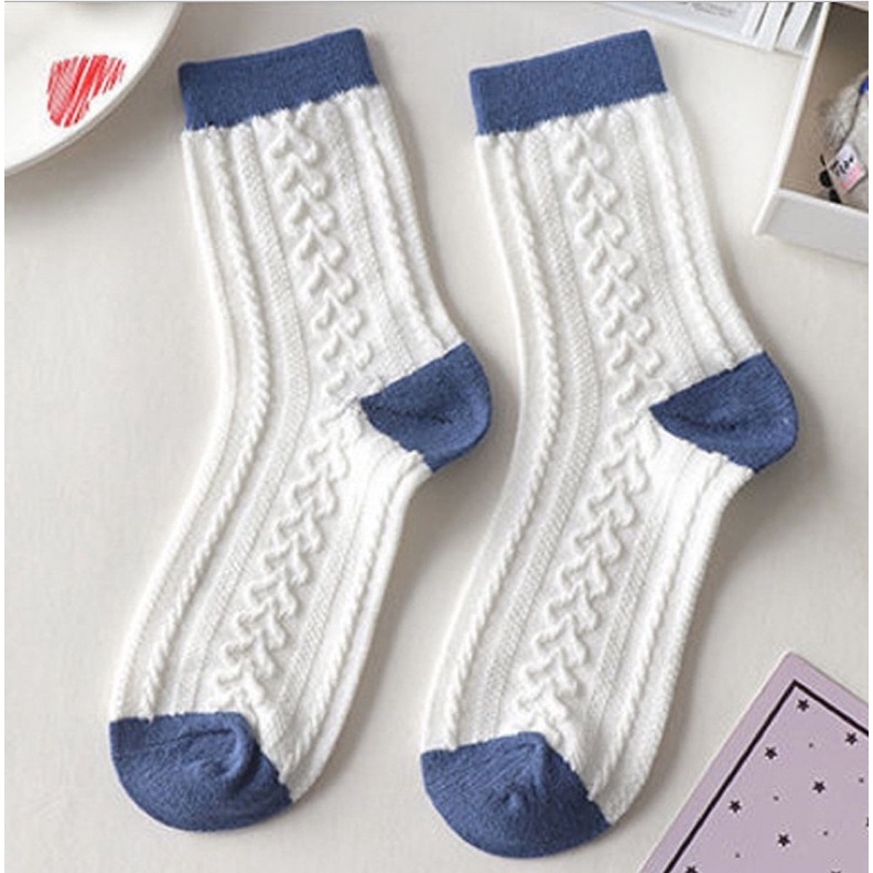 Tất vớ nữ nam B089 cao cổ dài/ ngắn cơ bản trắng xanh dễ thương hàn quốc