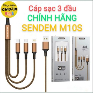 Cáp sạc 3 đầu sendem m10/m10s, chính hãng, sạc nhanh