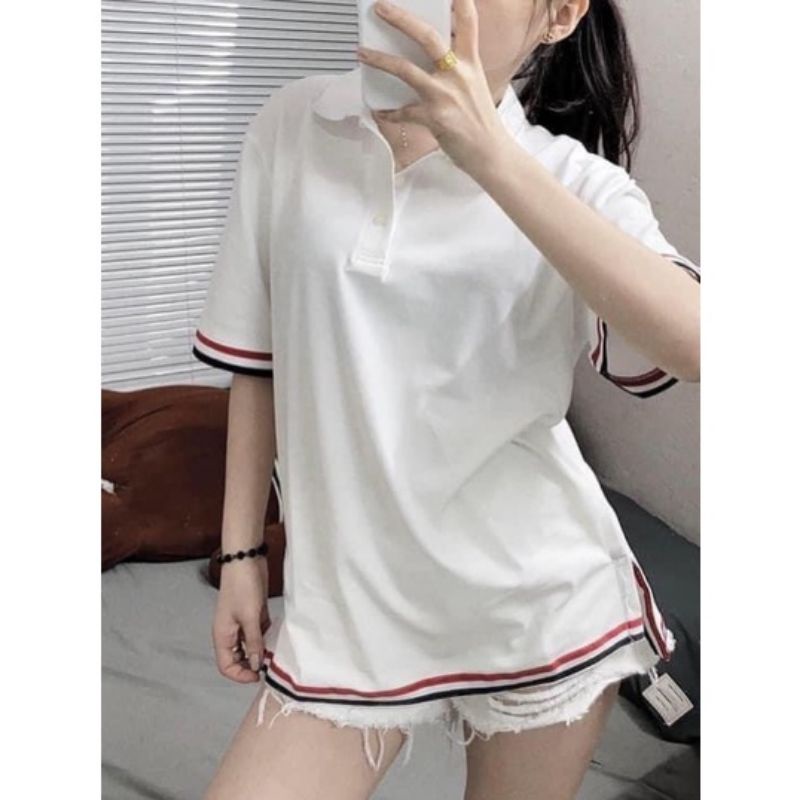 Áo Thun Polo Viền 3 Sọc Chéo Quốc Dân, Áo Thun Polo Nam Nữ Form Rộng Unisex