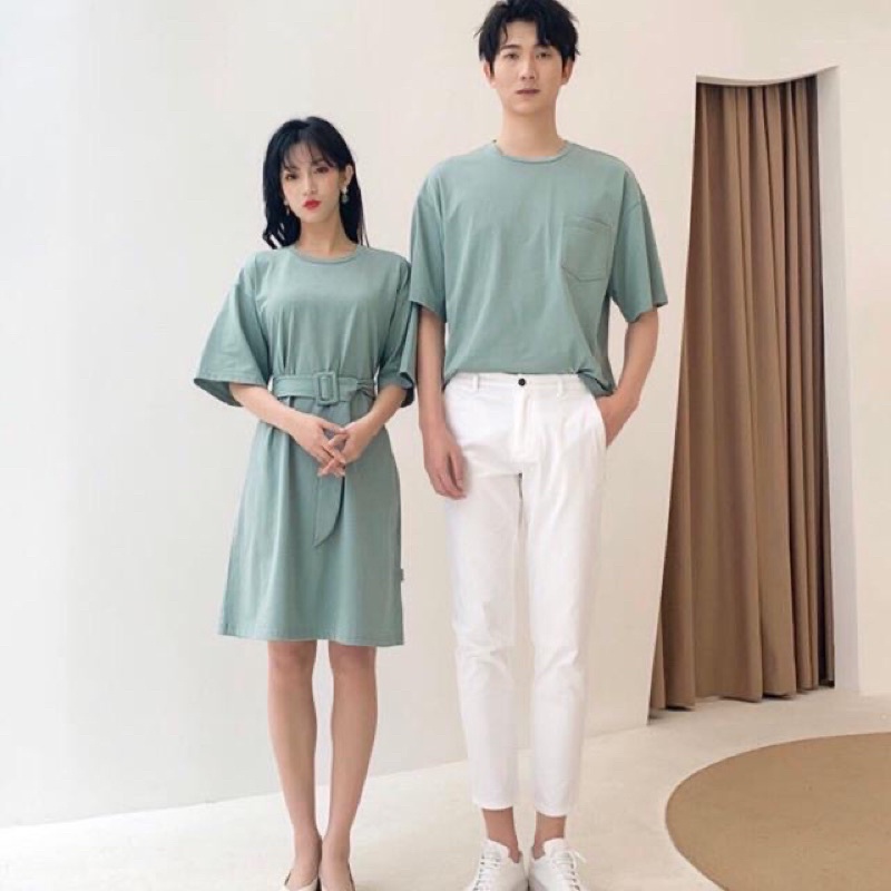 Váy thun đôi thắt eo xanh ngọc thắt eo
