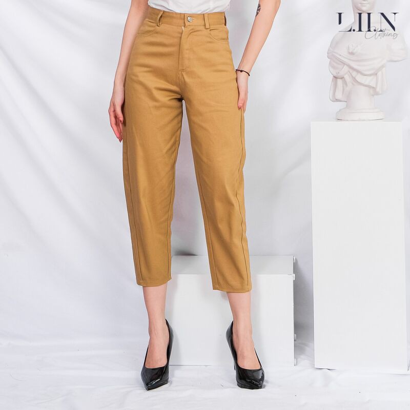 [Mã WABRLOW5 giảm 15% đơn 300K] Quần kaki nữ ống bó màu be LINBI Q3228 | BigBuy360 - bigbuy360.vn