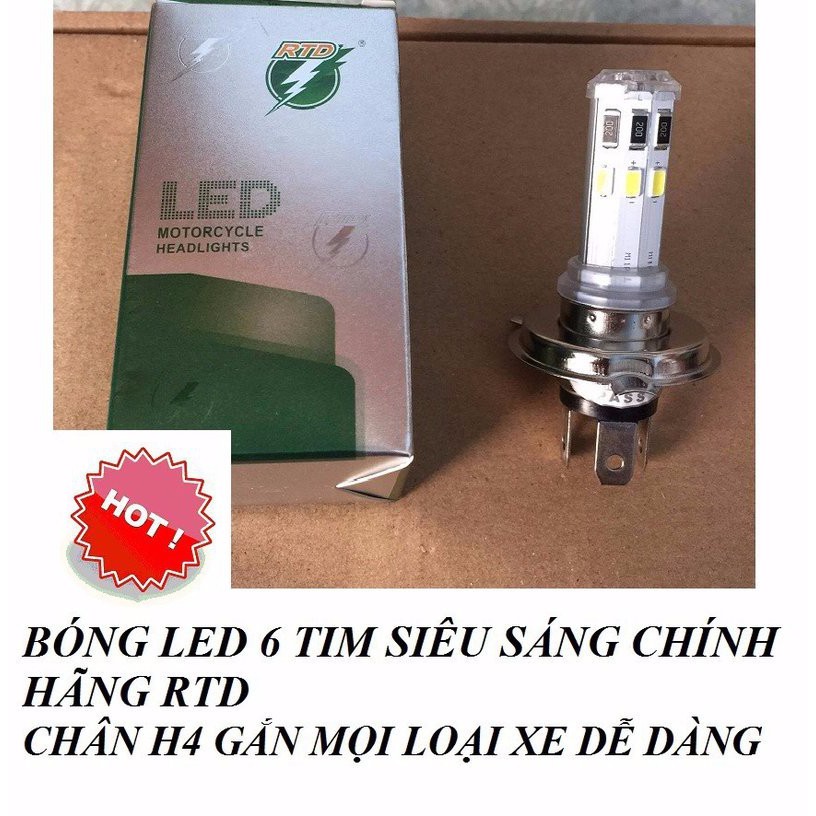 Đèn Pha Led H4 6 Tim Sáng Trắng | Đèn Led Xe Máy