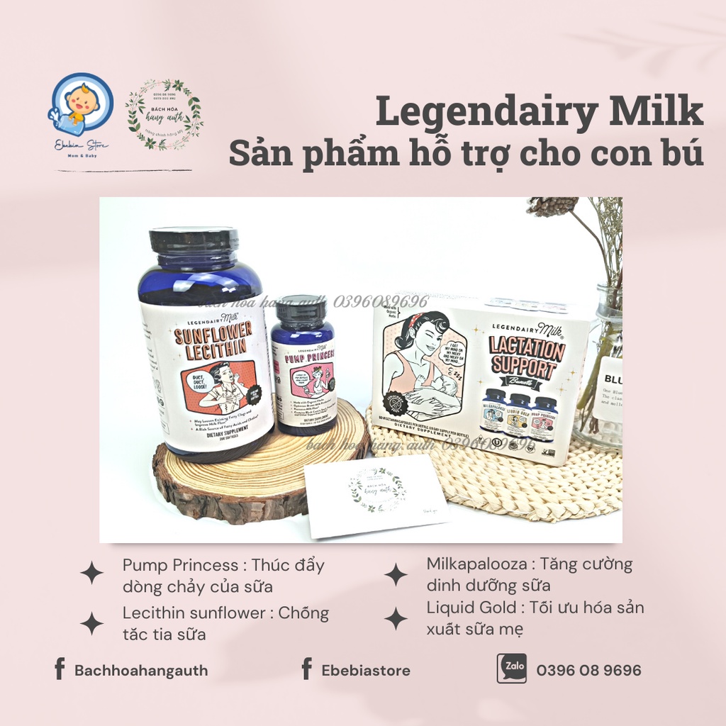 [ Hàng Mỹ ] Viên uống chống tắc tia sữa Sunflower Lecithin và Lợi sữa Pump Princess Legendairy Milk