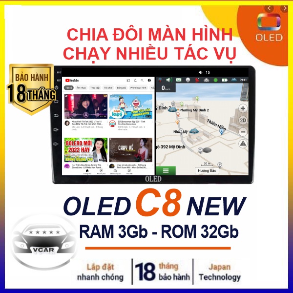 Màn Hình Android OLED C8 New  - Màn Hình 9" 10" Cho Ô Tô, Điều Khiển Giọng Nói, Việt Map, Navitel