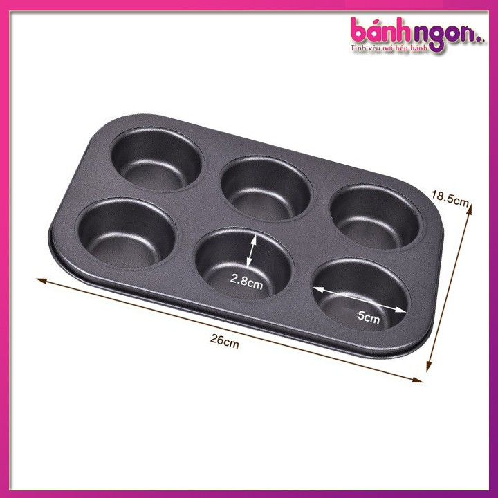 Khuôn Nướng Bánh Muffin Cupcake Chống Dính 6 Ô To