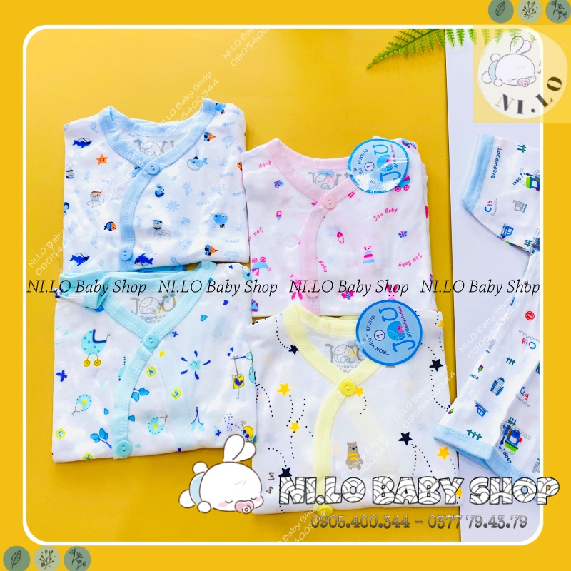 Áo sơ sinh ngắn tay cài xéo Họa Tiết JOU, chất vải cotton 100% cao cấp mềm mịn, thoáng mát {Ảnh thật}