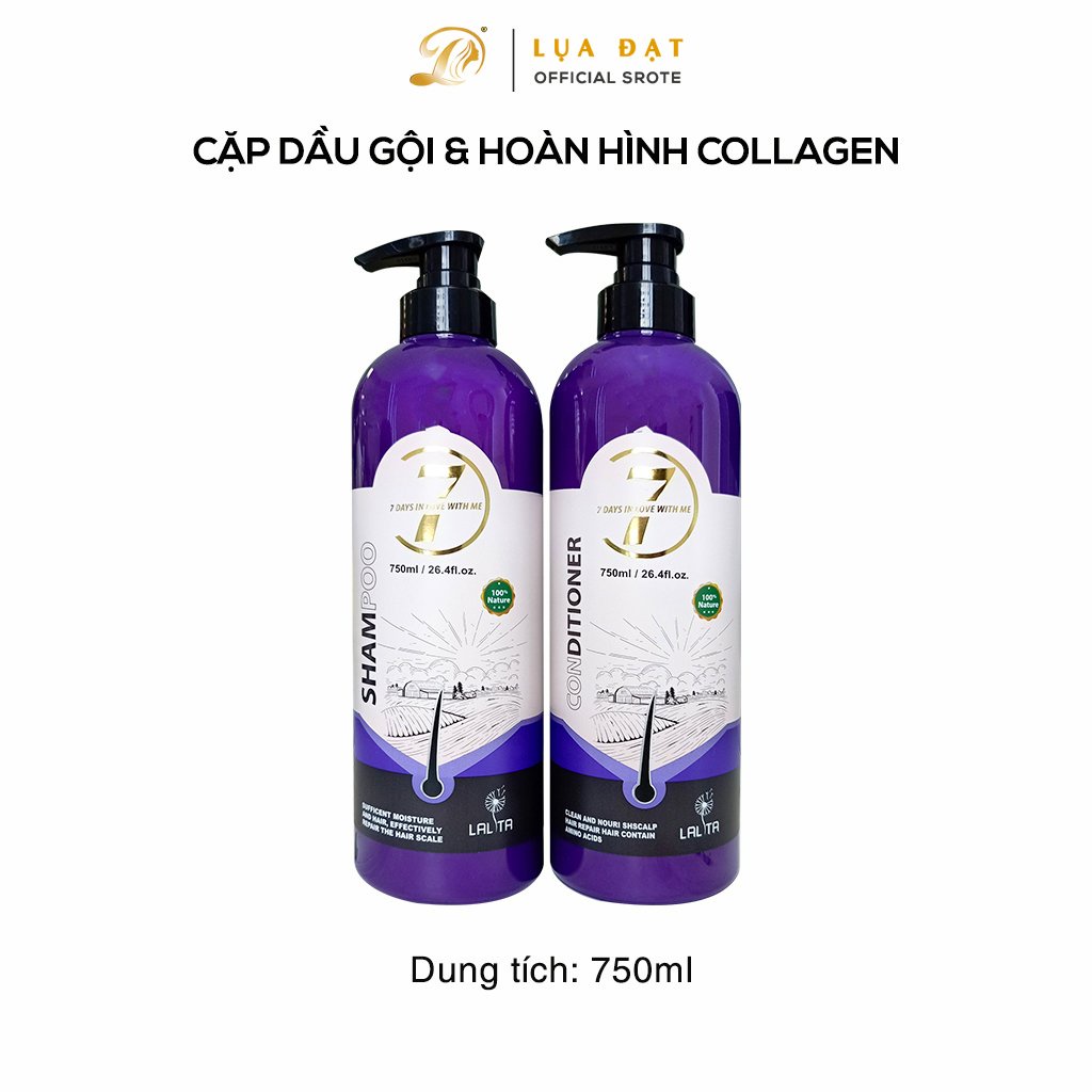 Cặp dầu gội và hoàn hình Collagen LALITA siêu mềm mượt,giảm gãy rụng tóc 750ml