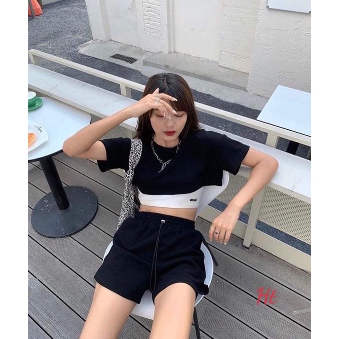 Set bộ croptop chữ Simple