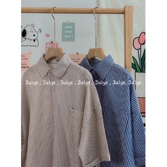Áo sơ mi kẻ sọc tay lỡ form rộng