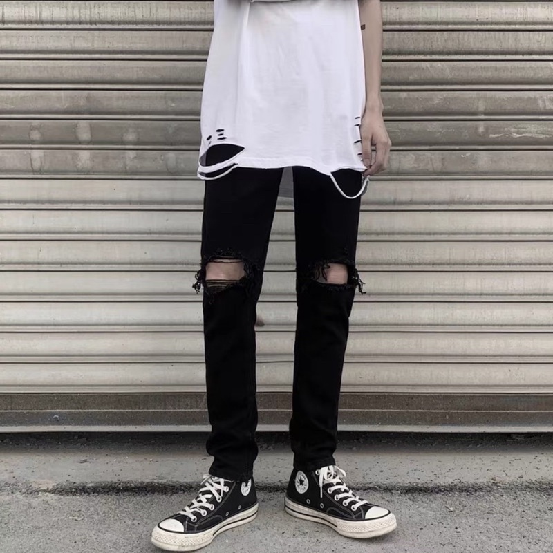 QUẦN JEANS ĐEN SKINNY RÁCH