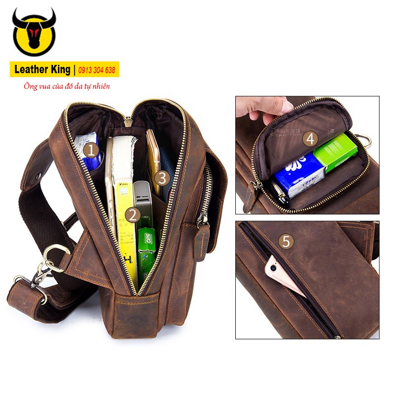 Túi Đeo Ngực Nam | Túi Đeo Chéo | Da Bò Cao Cấp 100% Chính Hãng