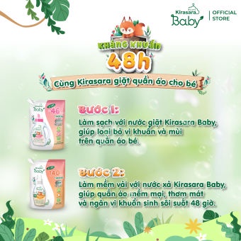 Nước giặt/xả Giảm Khuẩn Kirasara Baby Giúp bảo vệ quần áo của trẻ khỏi vi khuẩn, mùi hôi trong 48h - Herbaby