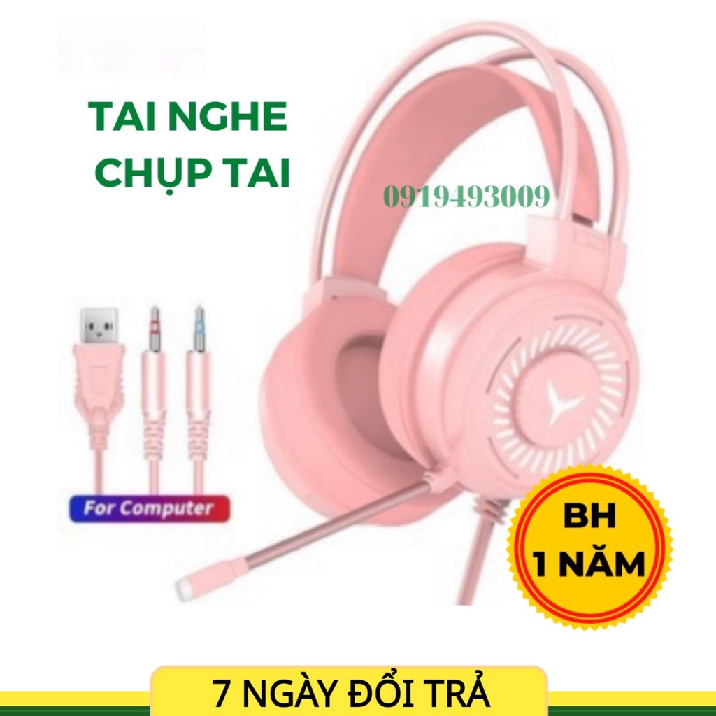Tai nghe Gaming chụp tai màu hồng có đèn Led và Mic, headphone cho PC, kết nối nhanh SẢN PHẨM CHÍNH HÃNG BH 1 NĂM