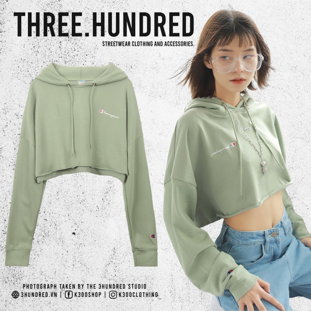 Áo Croptop Hoodie Nữ Thêu Chữ Champion Form Đẹp-Đường Thêu Tỉ Mỉ-Vải Nỉ Da Cá Thoải Mái-Màu Xanh Mint Nhạt Dễ Phối Đồ