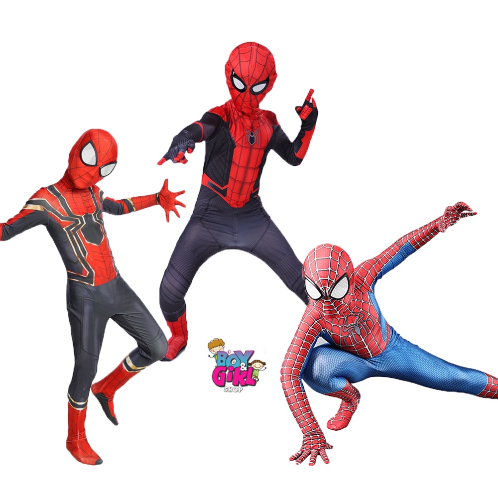 Quần áo siêu nhân Người Nhện, đồ hóa trang SpiderMan cực chất áo liền quần kèm mũ trùm