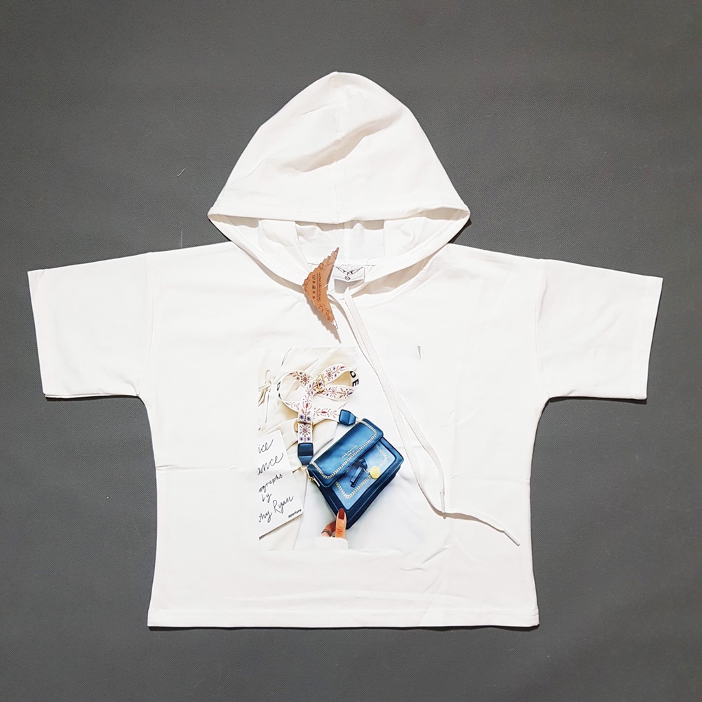 Áo thun hoddie cotton 100% mềm mát in túi xách cho bé gái ( 2 màu trắng và đen)