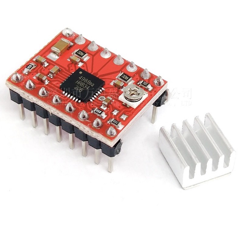 Mô-đun bước trình điều khiển động cơ A4988 màu đỏ A4988 (dành cho máy in 3D) + Tản nhiệt