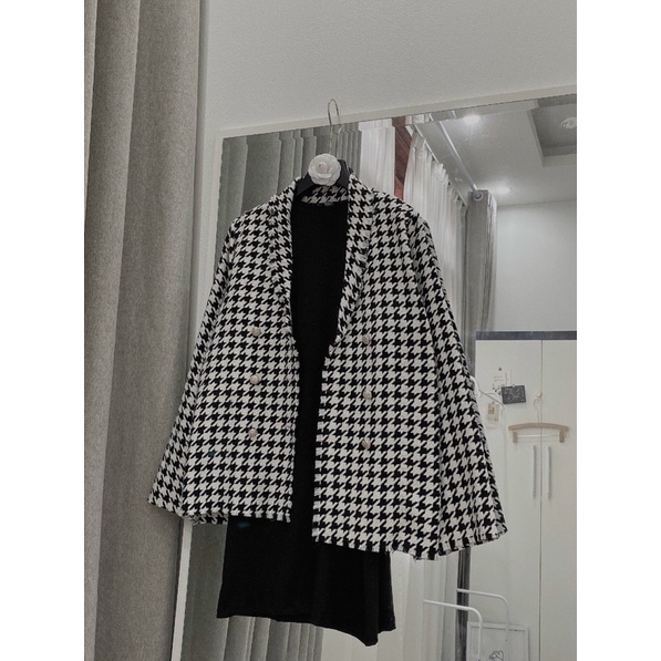 Set 2 món váy len body và áo khoác dạ ziczac