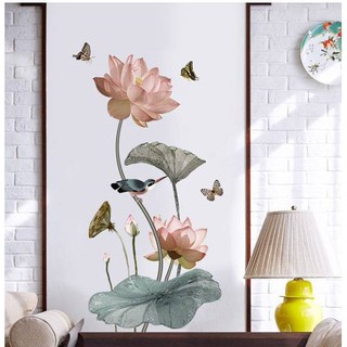 DECAL DÁN TƯỜNG HOA SEN LÁ NÂU NHẠT
