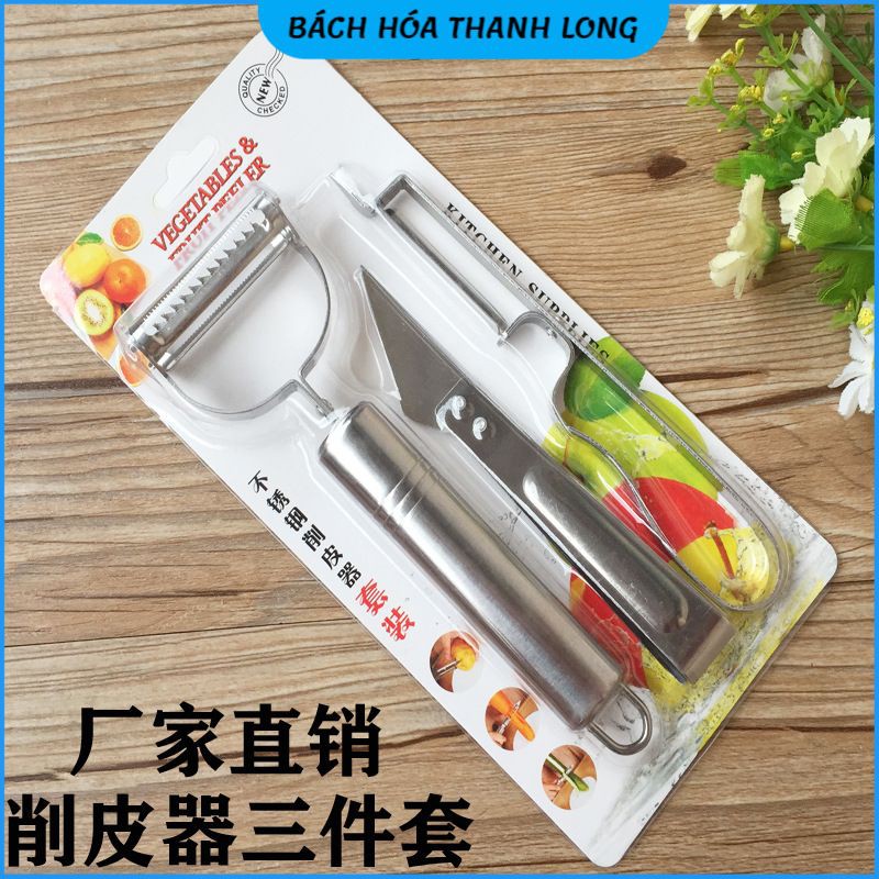 Nạo Gọt Củ Hoa Quả Inox Đa Năng 3 trong 1💖FREESHIP💖Nạo Gọt-Bào Sợi-Khoét-Tạo Hình Trái Cây
