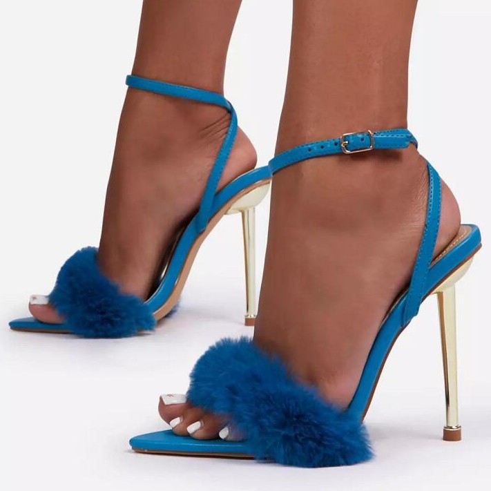 Giày cao gót phối lông cao 4.92 Inch size 35-41 thời trang cho nữ