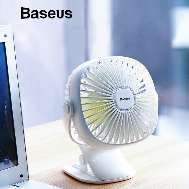 Quạt tích điện mini kẹp bàn có đèn Baseus chính hãng