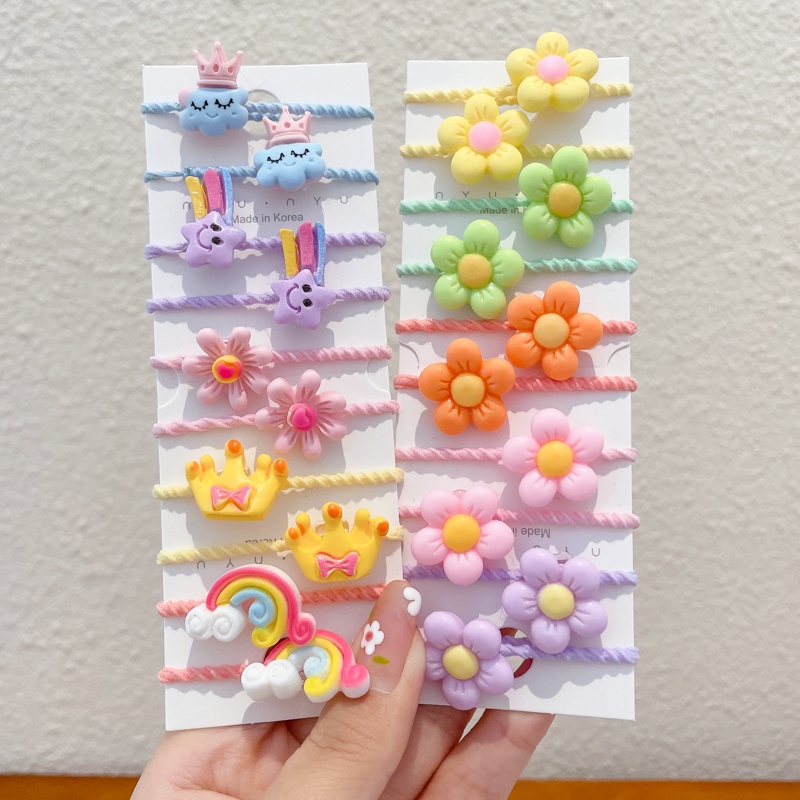 Set dây buộc tóc AY thiết kế hoa/ gấu/ ngôi sao/ thỏ/ vương miện màu trơn nhiều mẫu tùy chọn cho bé gái