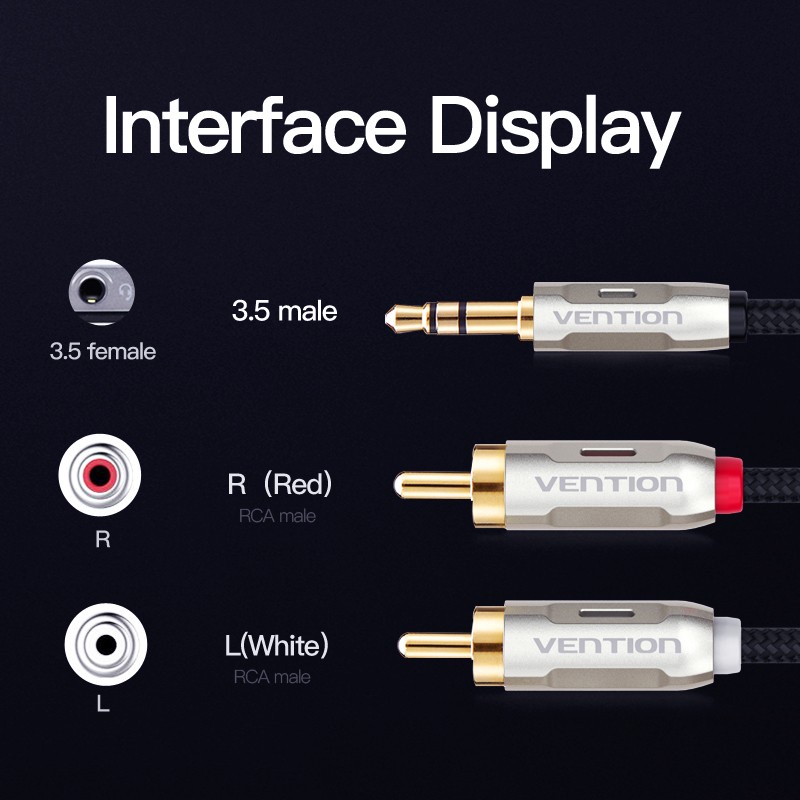 Cáp chuyển Audio  3.5mm male ra 2 đầu RCA Male dây dù Vention BCIBG / BCNBG