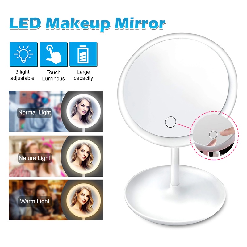 Gương để bàn đèn LED,Gương Để Bàn Trang Điểm Có Đèn Led Cảm Ứng - 3 Chế Độ Ánh Sáng, Kèm SạcCó quả tắng