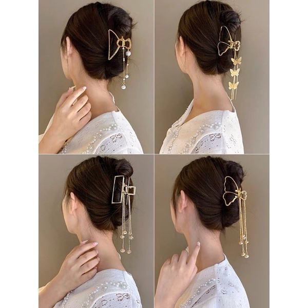 ❤️ Kẹp Tóc Myna Càng Cua Kim Loại Đính Châu Sang Chảnh ❤️